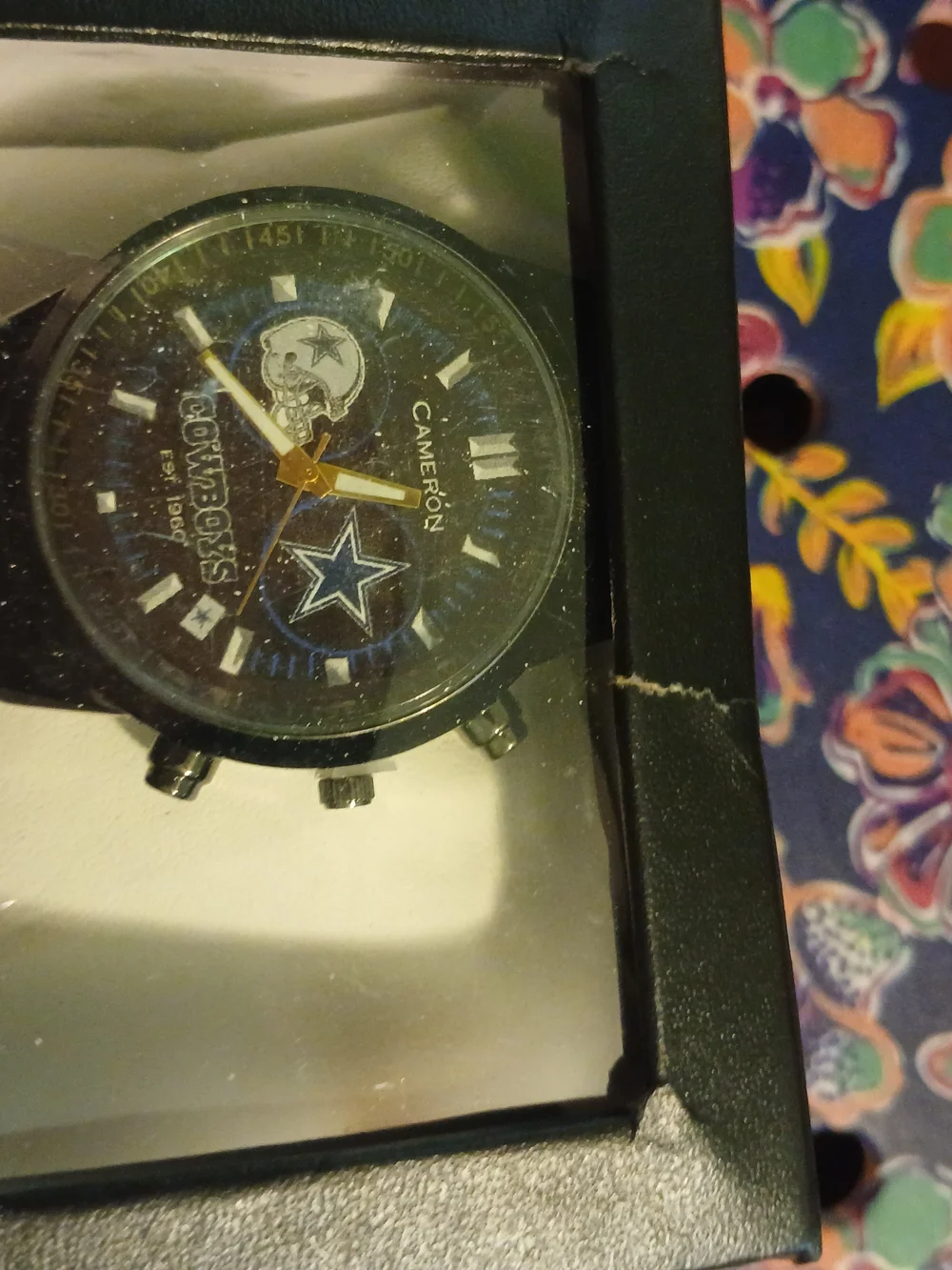Black Chronograph Men's Watch with Blue Accents
